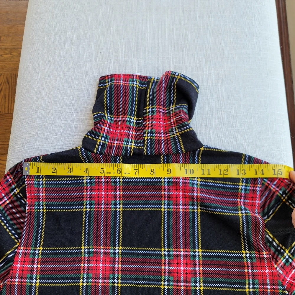 New J.Crew Sz Small S Printed tissue turtleneck Black Tartan plaid Top NWT